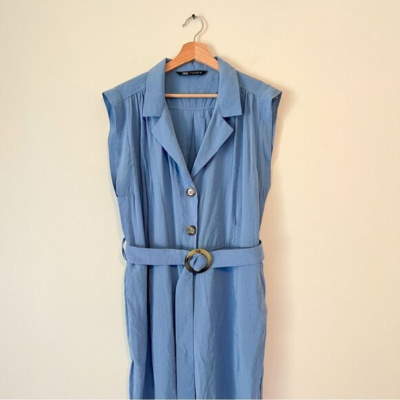 Zara Belted Jumpsuit in Blue Size Large Sleeveless - Picture 4 of 11